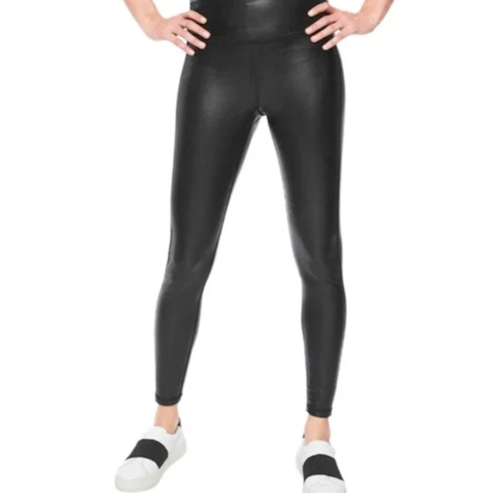 Athleta | All Over Gleam Faux Leather Leggings Medium Black